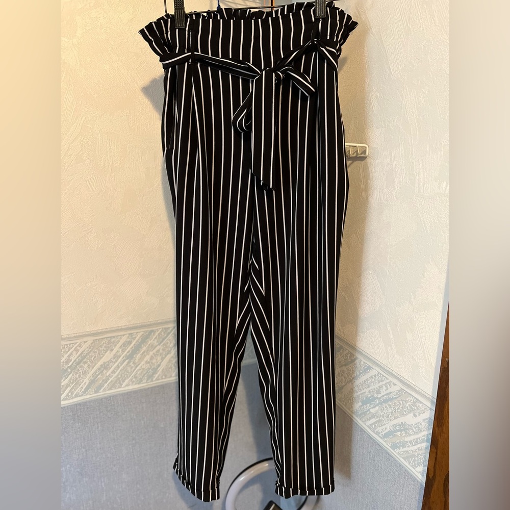 White and black stripped pants